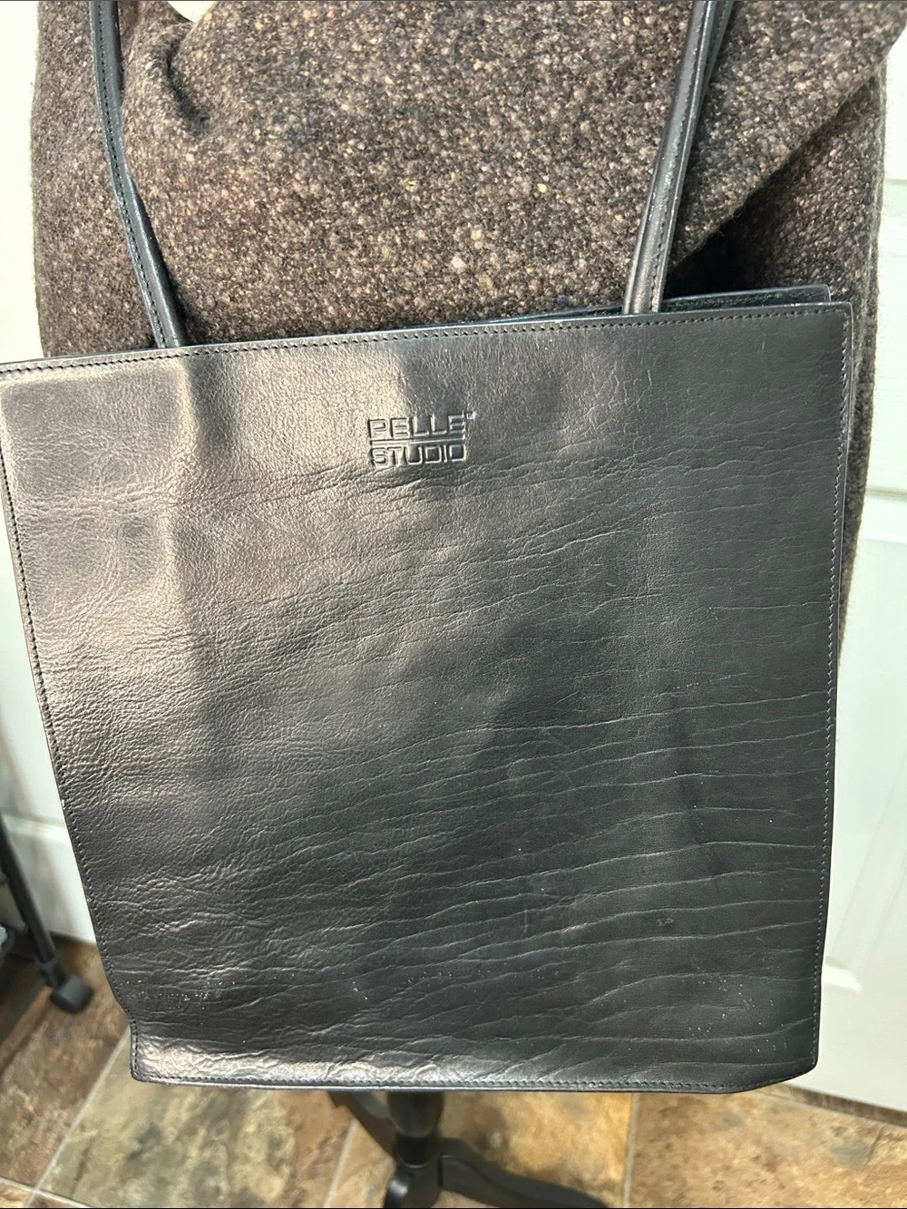 Pelle Studio Black Leather Messenger Tote
